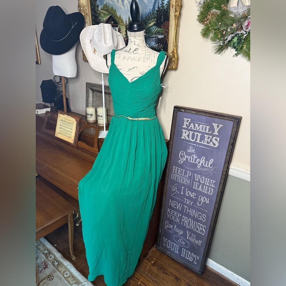 Donna Morgan Teal Sleeveless Formal Ruched Chiffon Twist Dress NWT 198.00